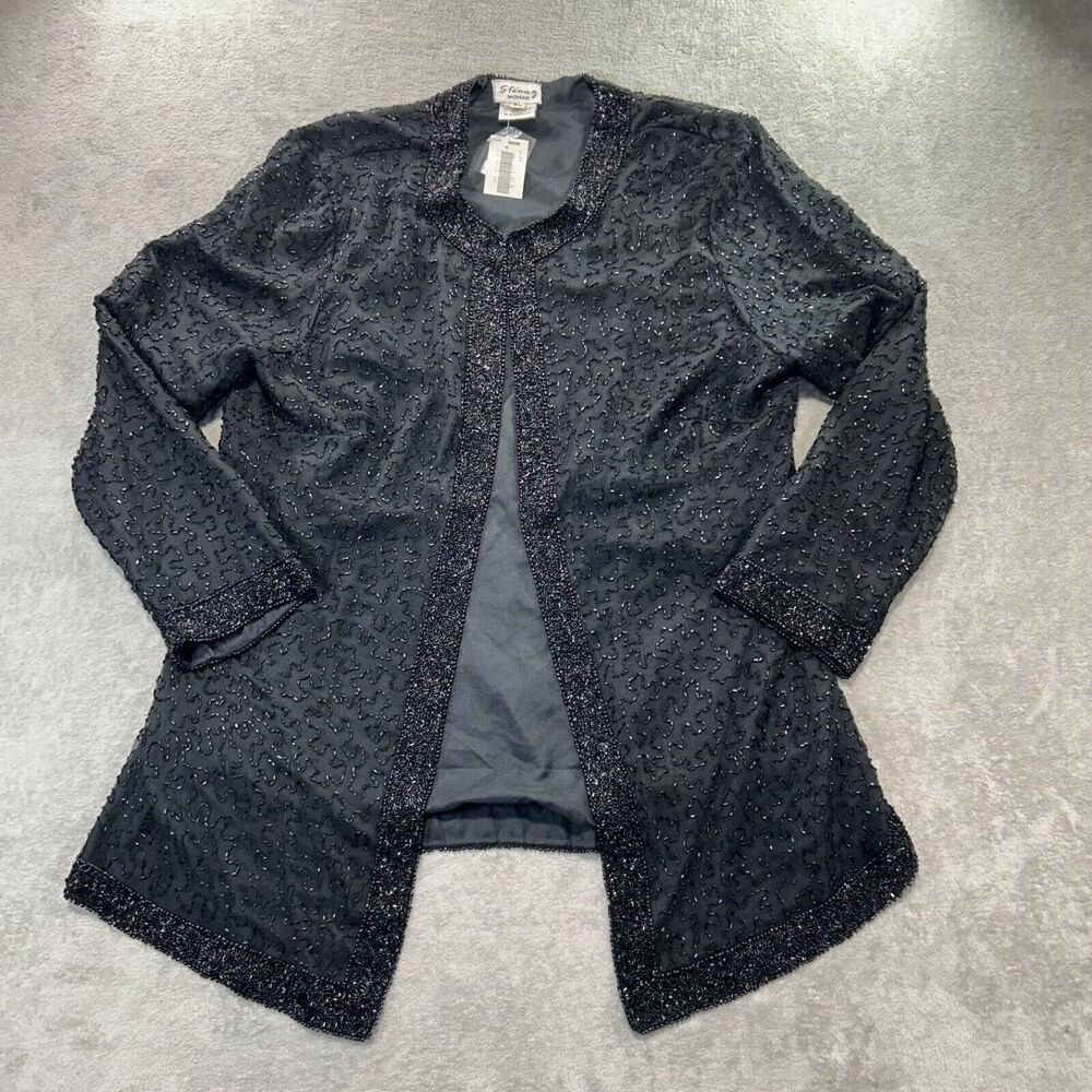 Vtg Sears NWT Stenay Woman Beaded Jacket Black Silk Lined Sz 3X Cruise Formal
